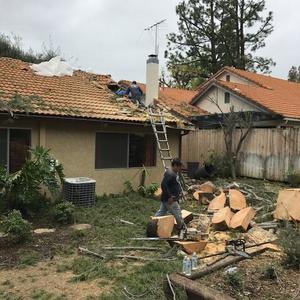 Destroyed roof being repaired